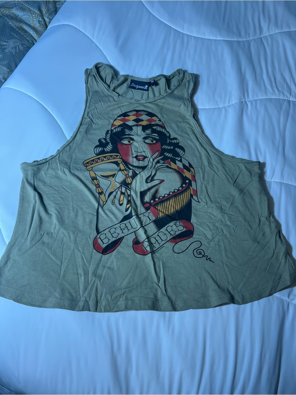Graphic Tank Top in Olive - Beauty Fades